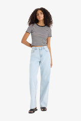 Slim Fit Slim Cut Crew Neck Striped Combed Cotton Short Sleeve T-Shirt