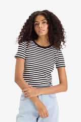 Slim Fit Slim Cut Crew Neck Striped Combed Cotton Short Sleeve T-Shirt