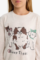 Girls Pajama Set Dog Printed Long Sleeve Top and Patterned Long Bottoms