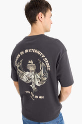 100% Cotton Boxy Fit Relaxed Cut Crew Neck Back Printed Short Sleeve T-Shirt