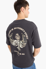 100% Cotton Boxy Fit Relaxed Cut Crew Neck Back Printed Short Sleeve T-Shirt