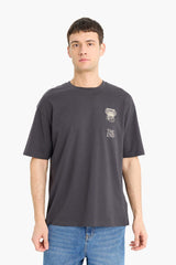 100% Cotton Boxy Fit Relaxed Cut Crew Neck Back Printed Short Sleeve T-Shirt