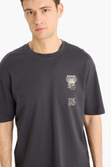 100% Cotton Boxy Fit Relaxed Cut Crew Neck Back Printed Short Sleeve T-Shirt