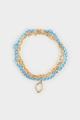 Women 2-Piece Blue Gold Necklace