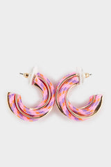 Women's Pink Rope Detailed Gold Earrings