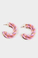 Women's Pink Rope Detailed Gold Earrings