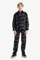 Boys Jogger Fit Camouflage Patterned Gabardine Trousers