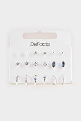 Women 9-Piece Silver Earrings