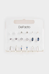 Women 9-Piece Silver Earrings
