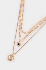 Women 3-Piece Black Stone Gold Necklace