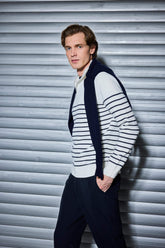 Standard Fit Half-Zip Striped Knit Sweater