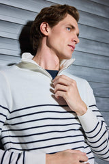 Standard Fit Half-Zip Striped Knit Sweater