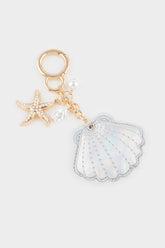 women Silver Seashell and Starfish Charm Keychain