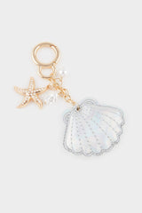 women Silver Seashell and Starfish Charm Keychain