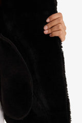 Regular Fit Faux Leather Jacket with Faux Fur Lining and Zipper Closure