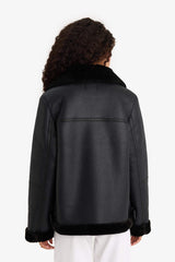 Regular Fit Faux Leather Jacket with Faux Fur Lining and Zipper Closure
