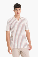 Regular Fit Polo Collar Striped Short Sleeve T-Shirt