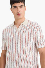 Regular Fit Polo Collar Striped Short Sleeve T-Shirt