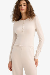 Fitted Button-Down Collar Long-Sleeve T-Shirt