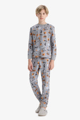 Boys Pajama Set Patterned Long Sleeve Top and Long Bottom