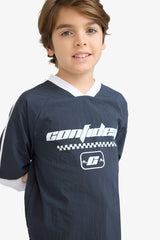 Boys Oversize Wide Mold V-Neck Printed Parachute Long Sleeve T-Shirt