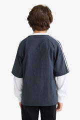 Boys Oversize Wide Mold V-Neck Printed Parachute Long Sleeve T-Shirt