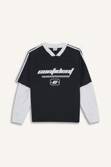 Boys Oversize Wide Mold V-Neck Printed Parachute Long Sleeve T-Shirt