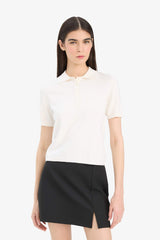 Fitted knit sweater with a polo collar