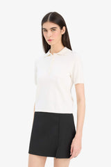 Fitted knit sweater with a polo collar