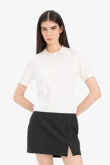 Fitted knit sweater with a polo collar