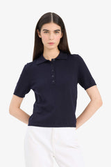 Fitted knit sweater with a polo collar