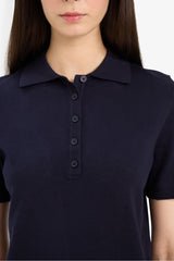 Fitted knit sweater with a polo collar