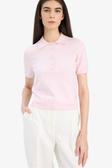 Fitted knit sweater with a polo collar