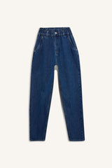 Paperbag High Waist Straight Leg Long Jeans
