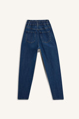 Paperbag High Waist Straight Leg Long Jeans