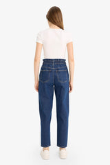 Paperbag High Waist Straight Leg Jeans