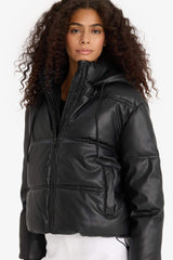 Regular Fit Hooded Fleece-Lined Faux Leather Jacket