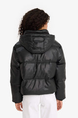Regular Fit Hooded Fleece-Lined Faux Leather Jacket