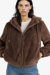 Regular Fit Fleece Lined Hooded Zip-Up Faux Fur Sweatshirt