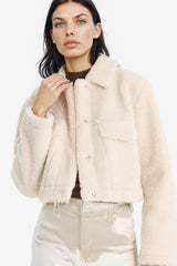 Regular Fit Snap Button Faux Fur Coat