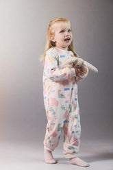Baby Girl 1 Tog Fiber Dinosaur Printed Long Sleeve Zippered Jumpsuit