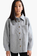 Girls Long Sleeve Snap-On Shirt Jacket