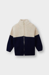 Baby Boy Color Block Stand Collar Zippered Knitwear Cardigan