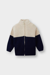 Baby Boy Color Block Stand Collar Zippered Knitwear Cardigan