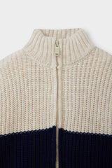 Baby Boy Color Block Stand Collar Zippered Knitwear Cardigan
