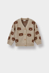 Baby Boy Teddy Bear Patterned Buttoned Knit Cardigan