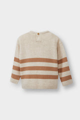 Baby Boy Crew Neck Tiger Printed Striped Knit Sweater