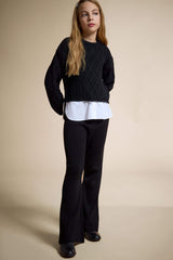 Girls Crew Neck Knitted Sweater with Detailed Hem