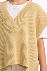 Girl's Oversize Wide Pattern V-Neck Knitted Sweater