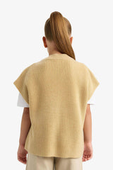 Girl's Oversize Wide Pattern V-Neck Knitted Sweater